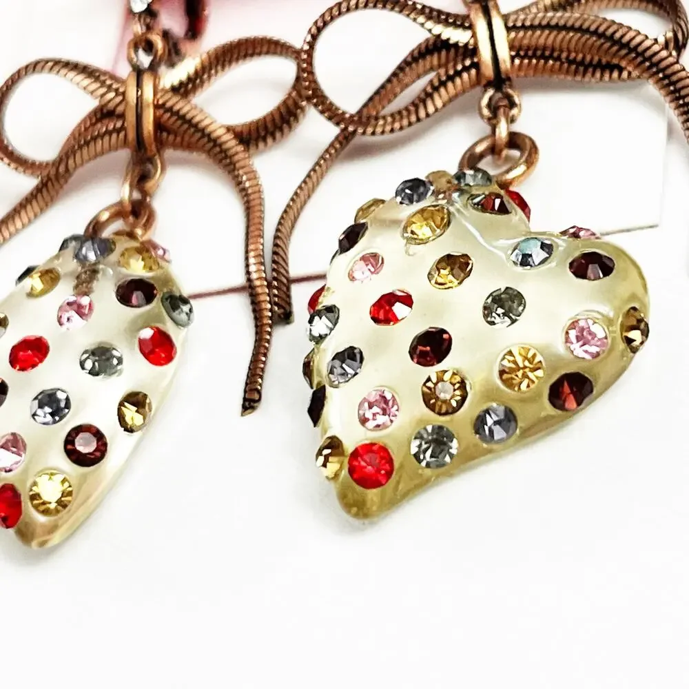NEW Betsey Johnson Clear Lucite Heart with Crystal Drop Earrings